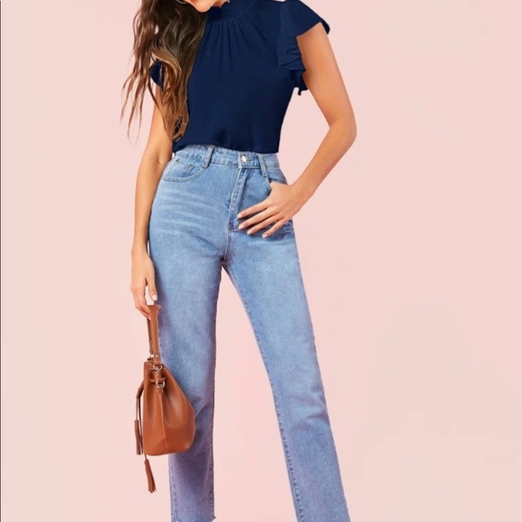 NWT - Short Sleeve Navy Blouse. Business Office Attire. Cute Navy Nautical Top. - Picture 4 of 4